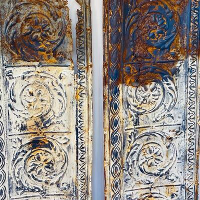 Pair of Reclaimed Metal Rustic Decorative Tin Panels