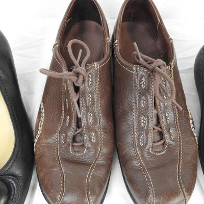 5 pairs Women's Shoes: Nicole 8, Ecco 38, Clarks 8m, Clarks 8m, Flip Flops
