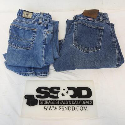 2 pairs Blue Denim Jeans: Wrangler 5/6 x 34 & Wrangler 28x35
