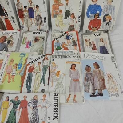 18 pc Sewing Patterns by McCall's, Butterick, & Simplicity