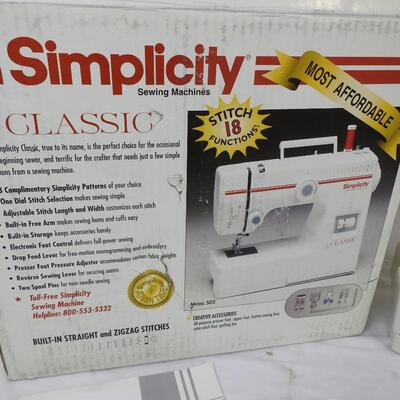Simplicity Classic Sewing Machine with instructions and box. NO PEDAL OR CORD