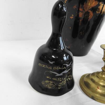 16 pc Collectable Decor, Bells, Brass? Ceramic, Vase