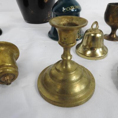 16 pc Collectable Decor, Bells, Brass? Ceramic, Vase