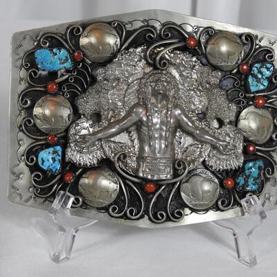 Silver and Turquoise Native Belt Buckle