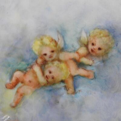 Pair of Beautiful Hand Painted Porcelain Cherubs Plaques