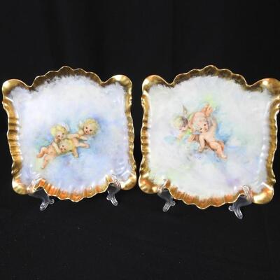 Pair of Beautiful Hand Painted Porcelain Cherubs Plaques