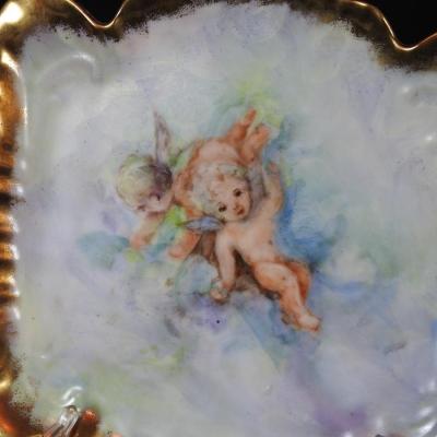 Pair of Beautiful Hand Painted Porcelain Cherubs Plaques