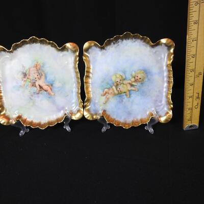 Pair of Beautiful Hand Painted Porcelain Cherubs Plaques