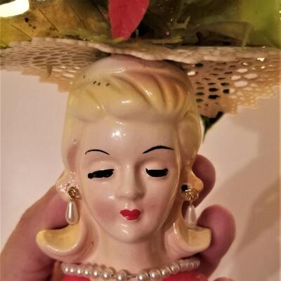 Lot #153  Vintage Head Vase with necklace and earrings