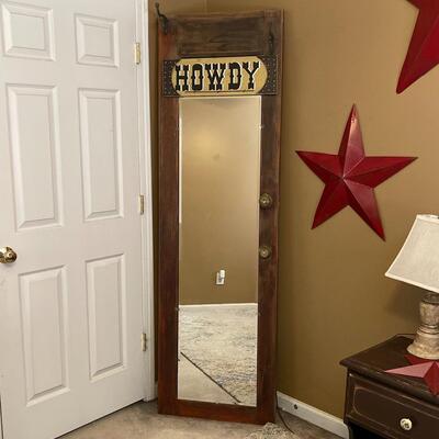 Reclaimed Door With Mirror, Hooks & Interchangeable Sign