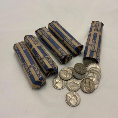 [43] ROLLED COIN | Five Rolls Jefferson Nickels | 40s - 60s