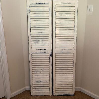 Pair of Shabby Distressed Cream Shutters with Navy Undertone