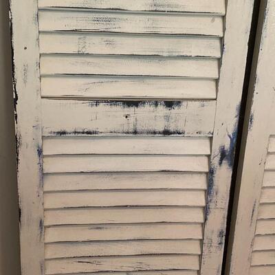 Pair of Shabby Distressed Cream Shutters with Navy Undertone