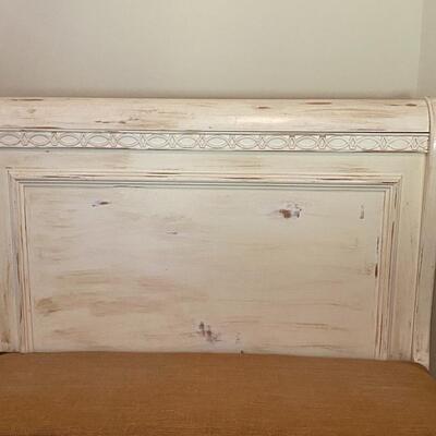 Shabby Chic Distressed & Antiqued Twin Headboard With Burlap Covered Seat