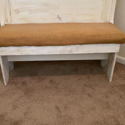 Shabby Chic Distressed & Antiqued Twin Headboard With Burlap Covered Seat
