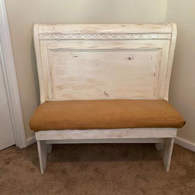 Shabby Chic Distressed & Antiqued Twin Headboard With Burlap Covered Seat