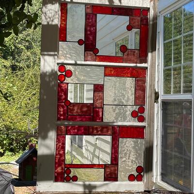 Antique Stained Glass Window (Red &Clear)