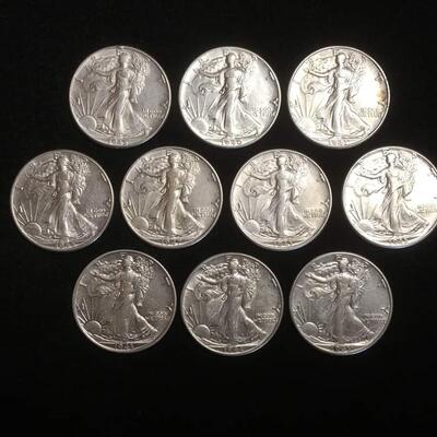 10 Walking liberty half dollars .Reserve set