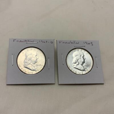 [88] Two Franklin Half Dollars | 1963 | 1963 D | High Quality
