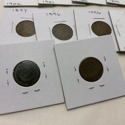 [90] Thirteen Indian Head Pennies | 1890 - 1902 | G+