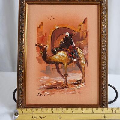 Beautiful Signed Arab Camel Rider Oil Painting