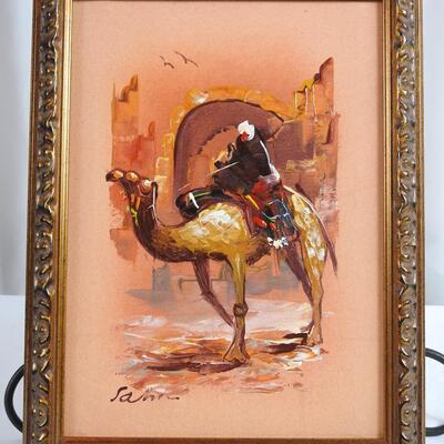 Beautiful Signed Arab Camel Rider Oil Painting