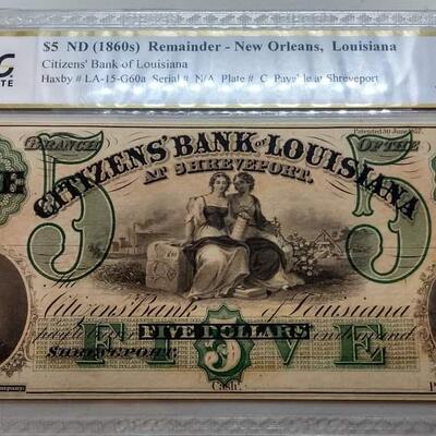 5 # 1860,s Citizens Bank of New Orleans.Reserve set