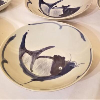 Lot #165  Lot of Blue/White Gumbo/Soup bowls with Fish motif