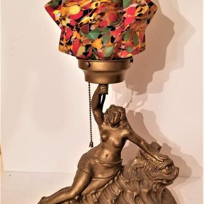 Lot #166 - Fantastic Antique Figural Table Lamp with Antique Shade