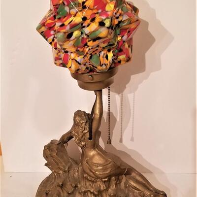 Lot #166 - Fantastic Antique Figural Table Lamp with Antique Shade