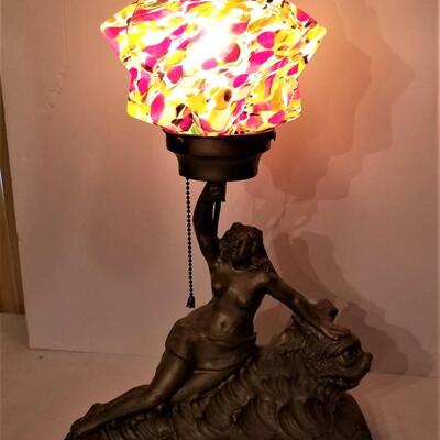 Lot #166 - Fantastic Antique Figural Table Lamp with Antique Shade