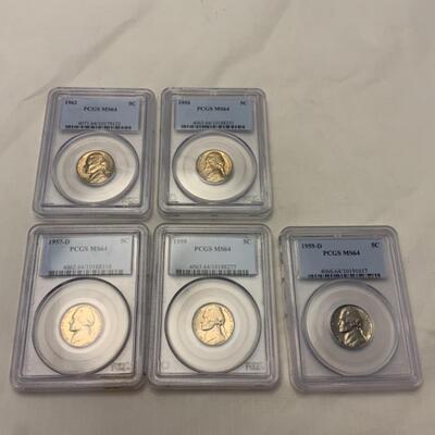 [135] GRADED COINS | Five Jefferson Nickels | MS 64 | PCGS