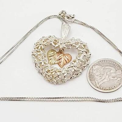 Sterling silver and 12 k gold necklace and pendant
