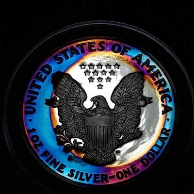 Toned 1991 American silver dollar