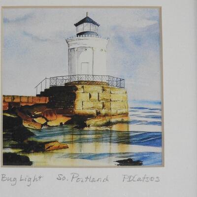 Original Watercolor Bug Light So. Portland P D CATSOS