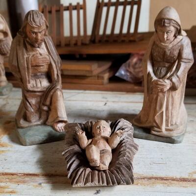 Hand Carved Manger Scene