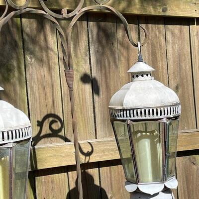 â€œOutdoorâ€ Double Shepherd Hook With Shabby Lanterns