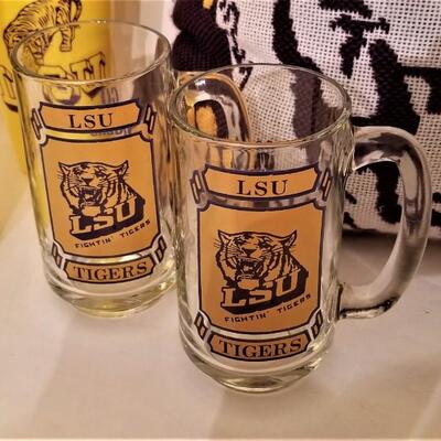 Lot #172  LSU Lot - Pillow, Mugs, Cocktail pourer