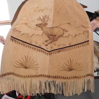 Leather Native American Style Poncho Burnished Rams Headsv