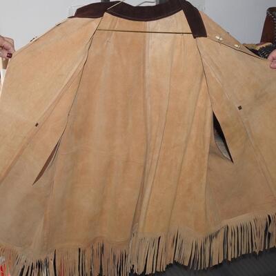 Leather Native American Style Poncho Burnished Rams Headsv