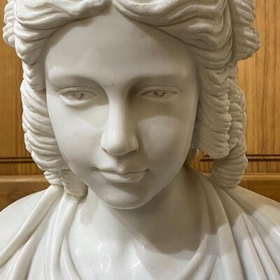 Large Carved Carrara Marble Bust of a Woman Statue Girl with Ringlets