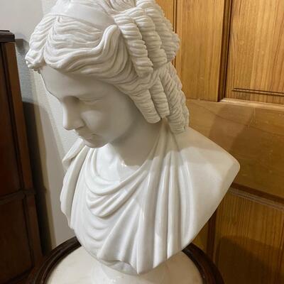 Large Carved Carrara Marble Bust of a Woman Statue Girl with Ringlets