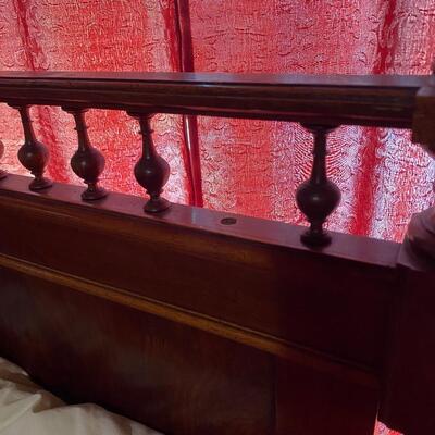 Antique Victorian High back Wood Bedframe Headboard Footboard Rails Full Size Bed