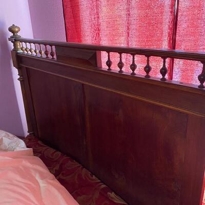 Antique Victorian High back Wood Bedframe Headboard Footboard Rails Full Size Bed