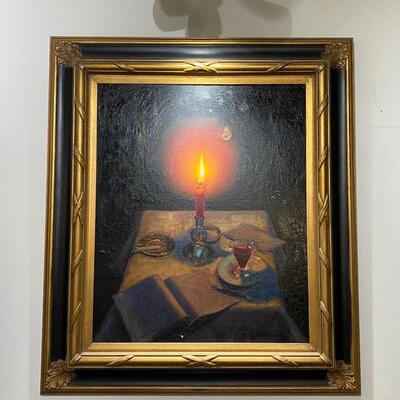 Helier Cosson Framed Reading by Candlelight Painting