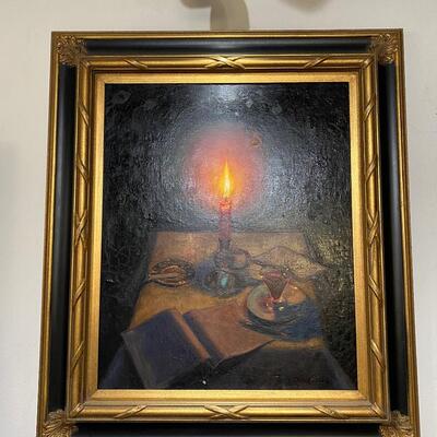 Helier Cosson Framed Reading by Candlelight Painting