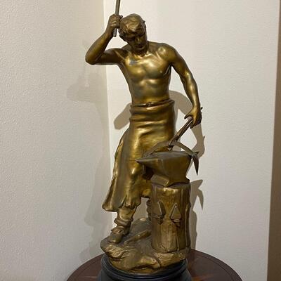Par Rousseau Brass Bronze Iron Worker Blacksmith Statue Le Travail Sculpture