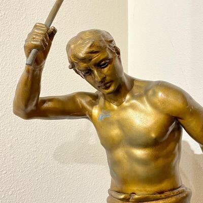 Par Rousseau Brass Bronze Iron Worker Blacksmith Statue Le Travail Sculpture