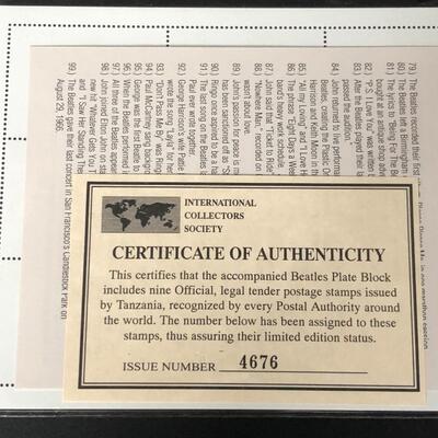Beatles Tanzania Stamp Proof Set Mint Condition