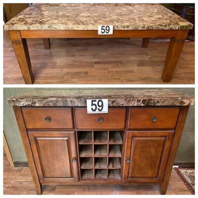 LOT#59LR: Table and Buffet with Faux Marble Top
